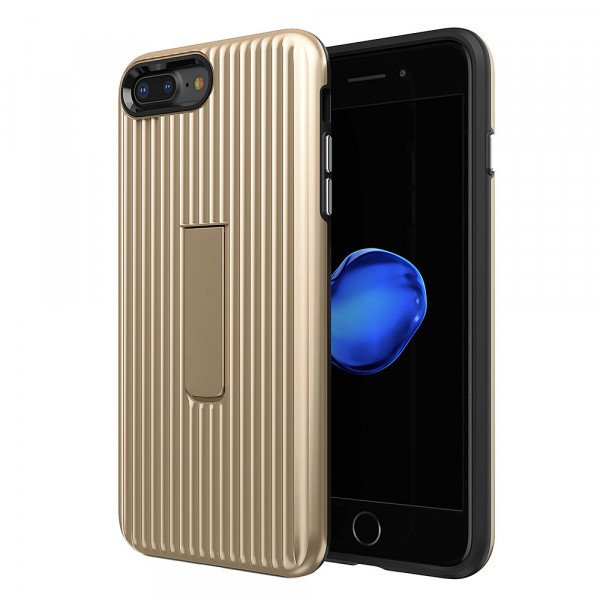 Wholesale Apple iPhone 8 Plus / 7 Plus Cabin Carbon Style Stand Case (Gold)